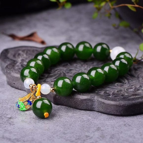 Natural Green Hetian Jade Bracelet For Women & Men - Picture 2 of 5